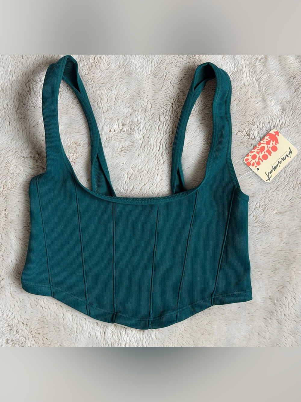 Free People Teal Ribbed Cropped Tank with Wide Straps Size M